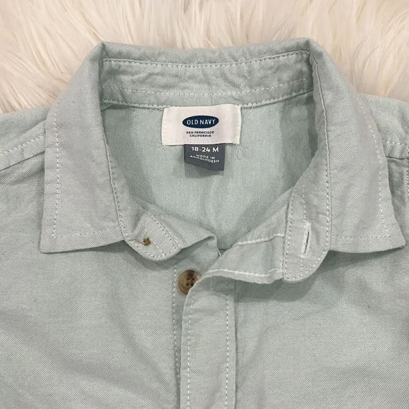 Old Navy toddler boy teal long sleeve button down dress shirt size 18-24 months - Picture 2 of 5